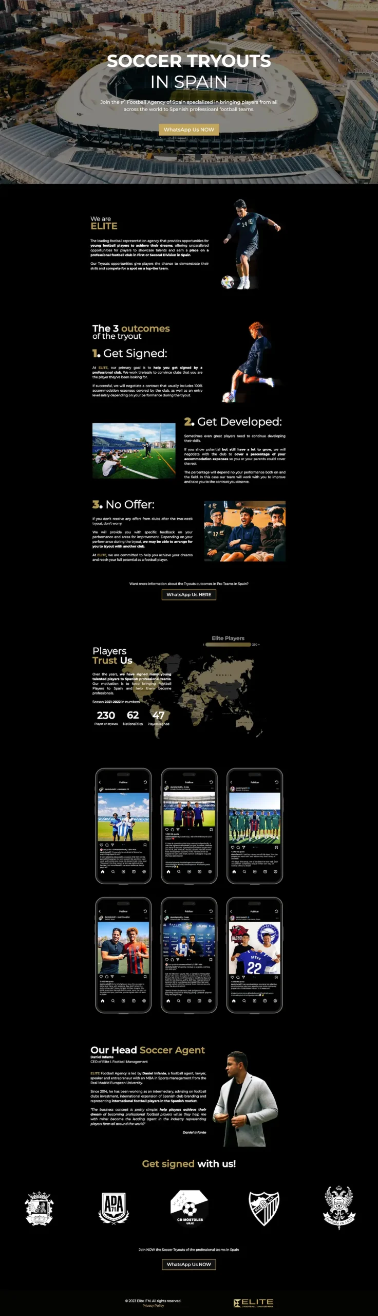 Landing page de Elite International Football Management